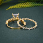 Radiant Cut Moissanite Diamond Side Stones Bridal Wedding Ring Set - JBR Jeweler