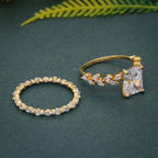 Radiant Cut Moissanite Diamond Side Stones Bridal Wedding Ring Set - JBR Jeweler
