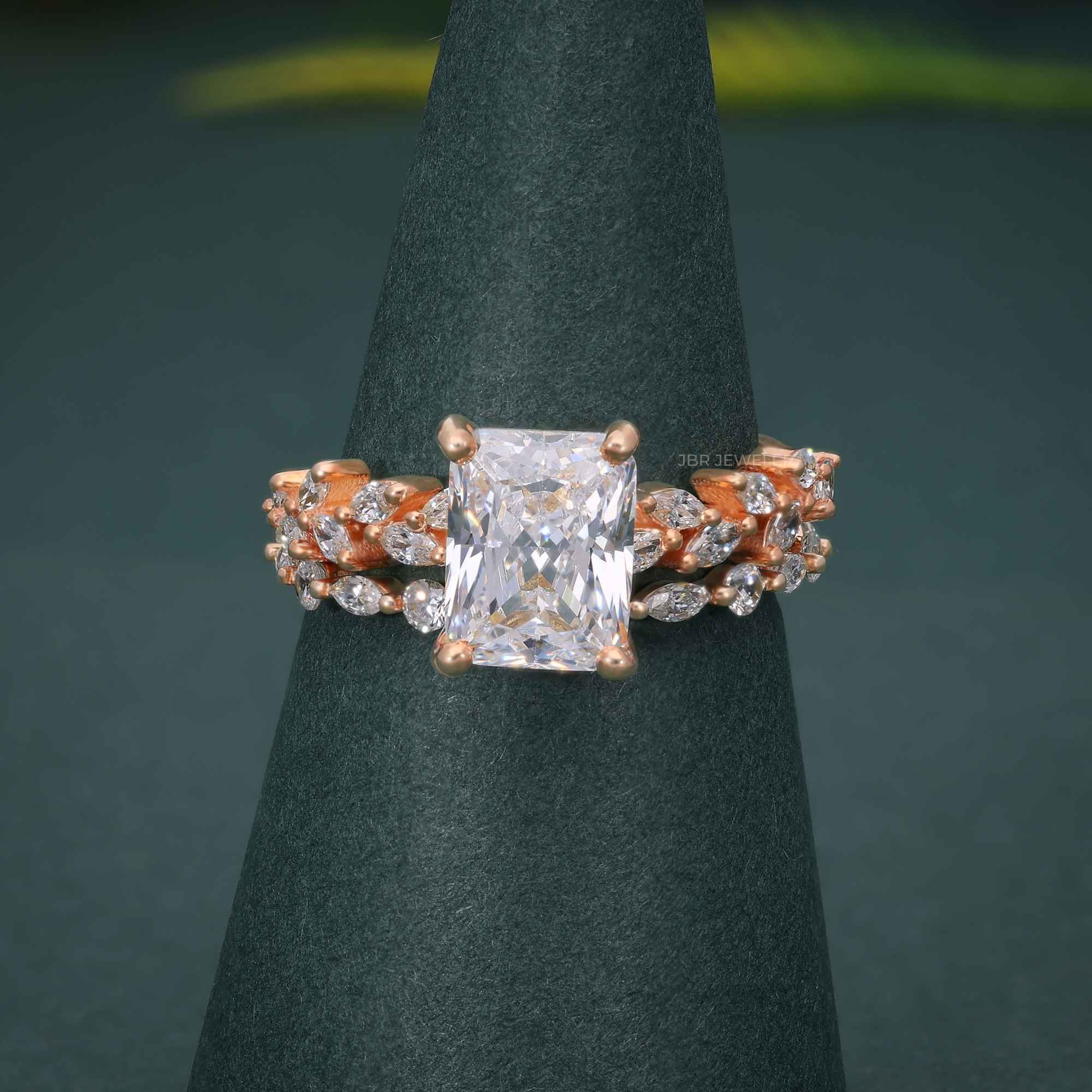 Radiant Cut Moissanite Diamond Side Stones Bridal Wedding Ring Set - JBR Jeweler