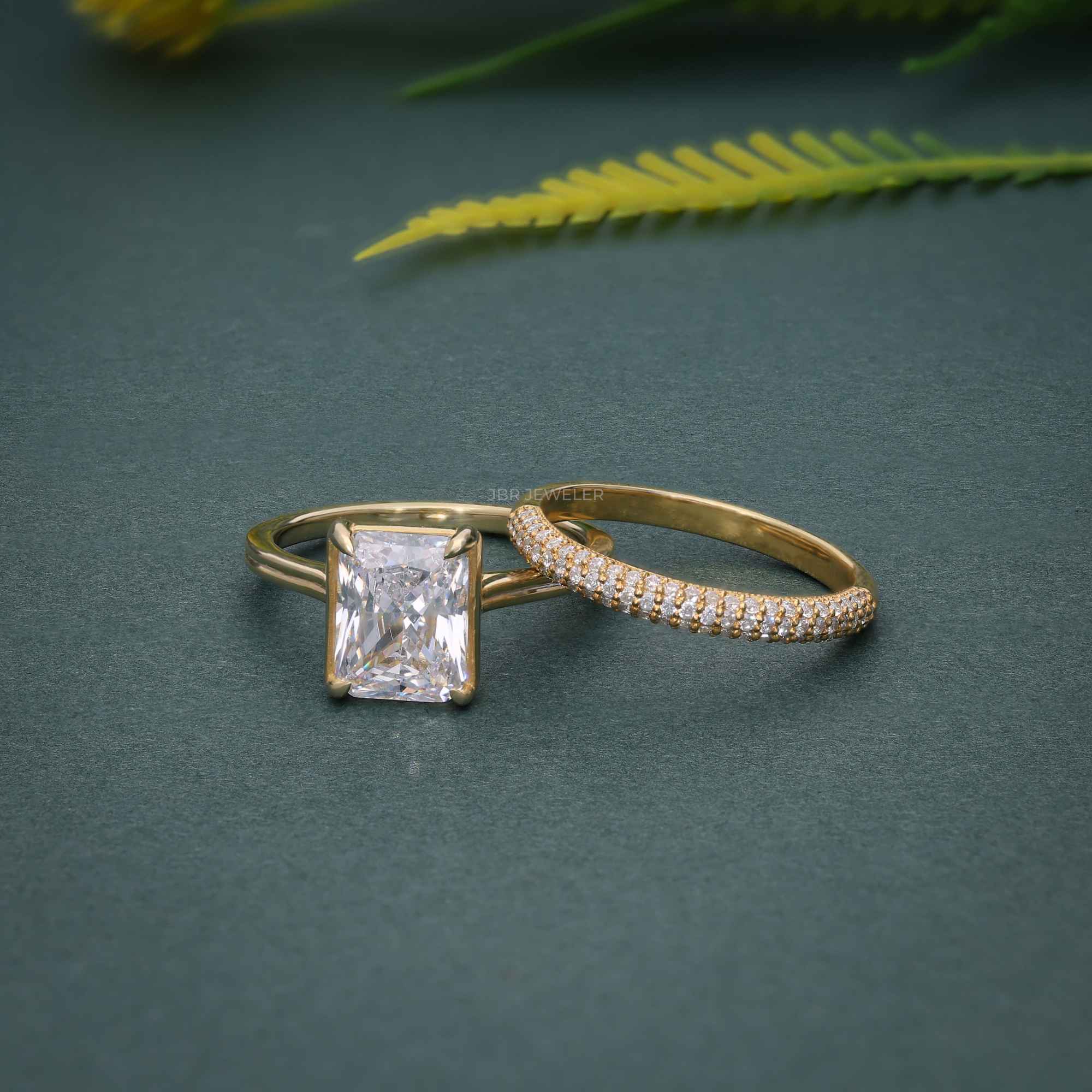 Radiant Cut Lab Grown Diamond Solitaire Ring Set With Matching Band