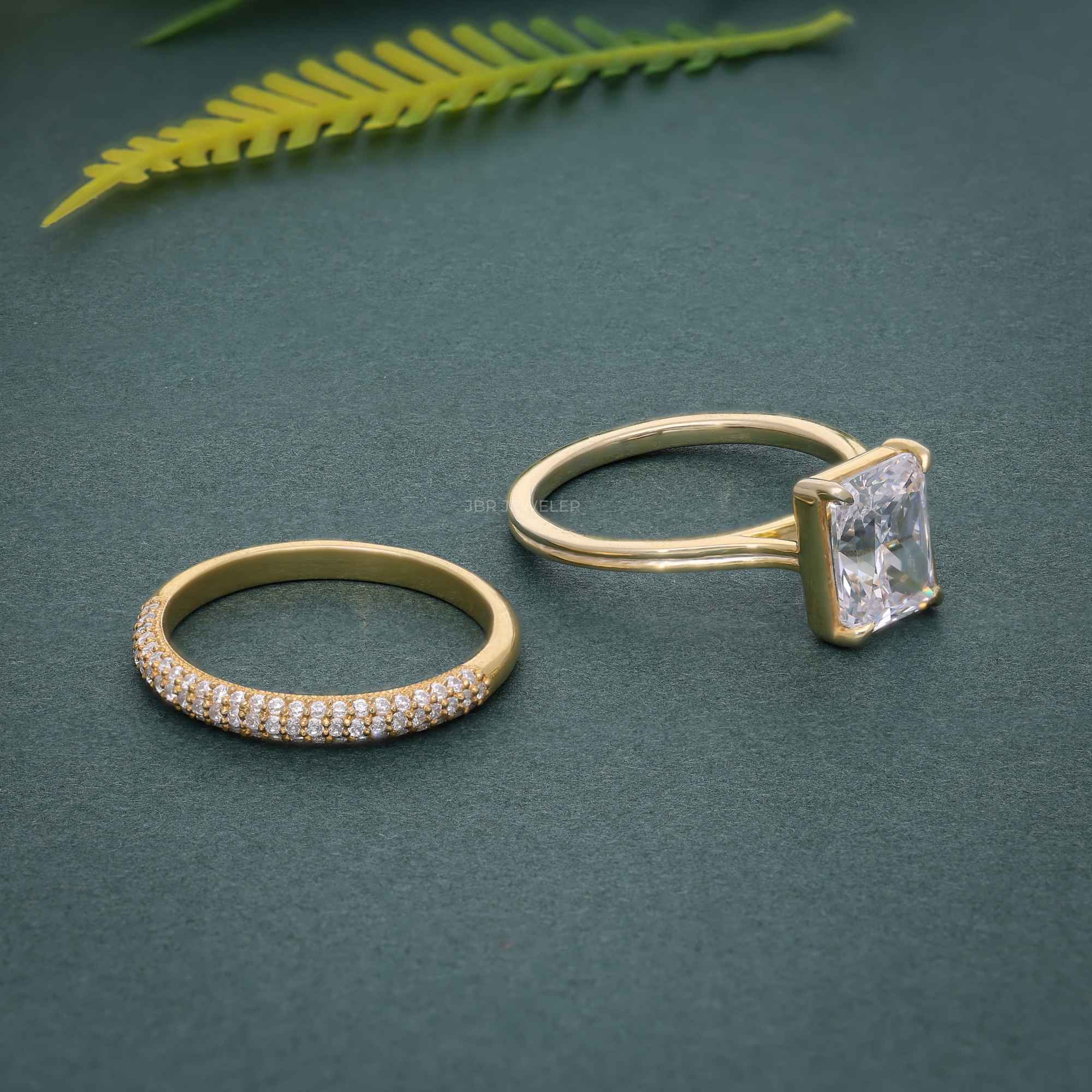 Radiant Cut Moissanite Diamond Solitaire Ring Set With Matching Band - JBR Jeweler