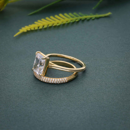 Bague solitaire en diamant cultivé en laboratoire, taille radiante, sertie d'un bracelet assorti