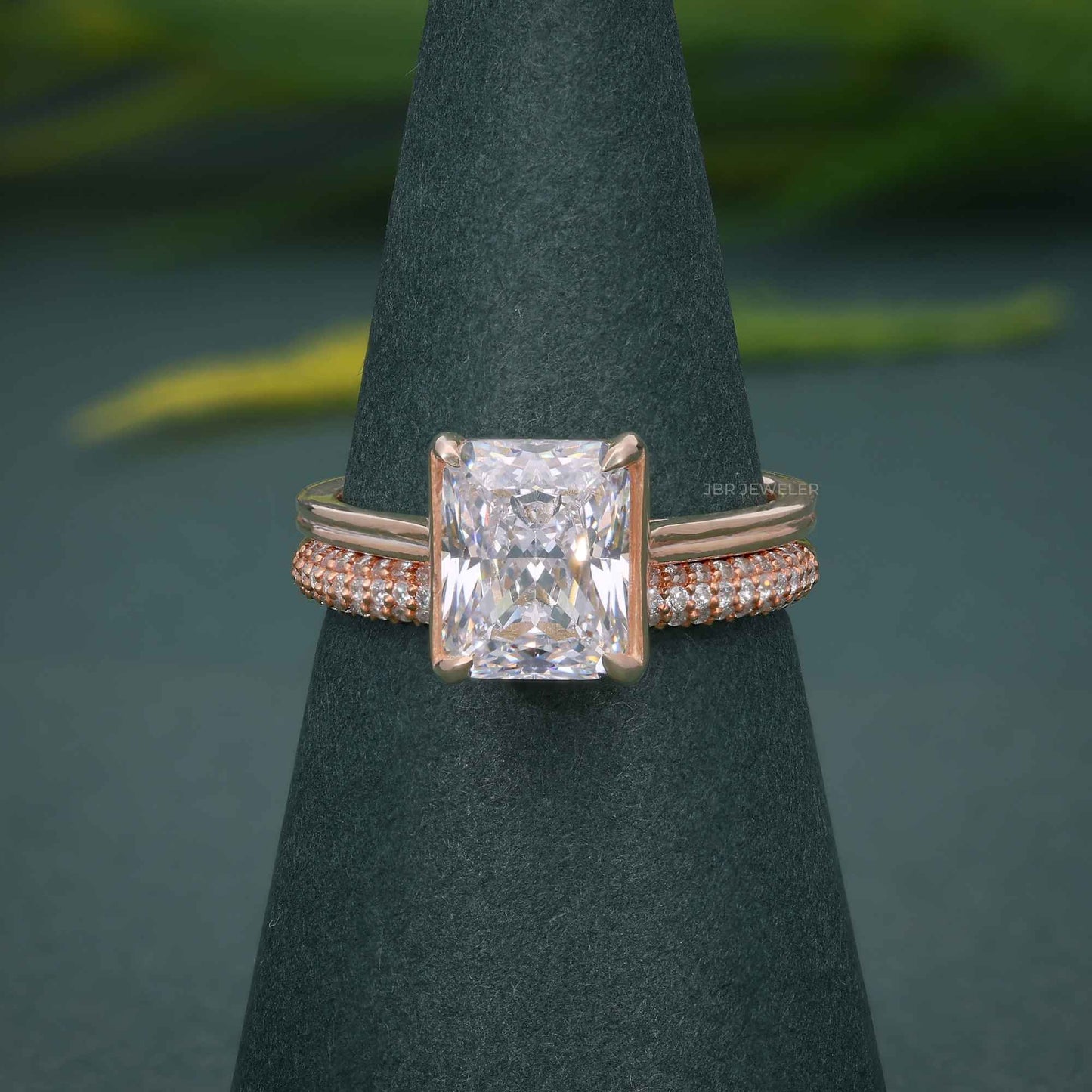 Radiant Cut Moissanite Diamond Solitaire Ring Set With Matching Band