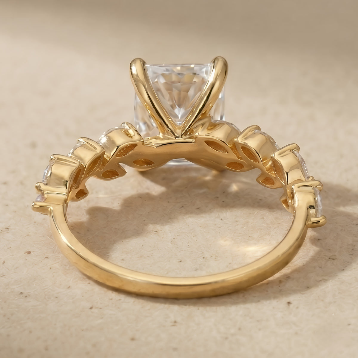 Radiant cut moissanite promise ring in gold