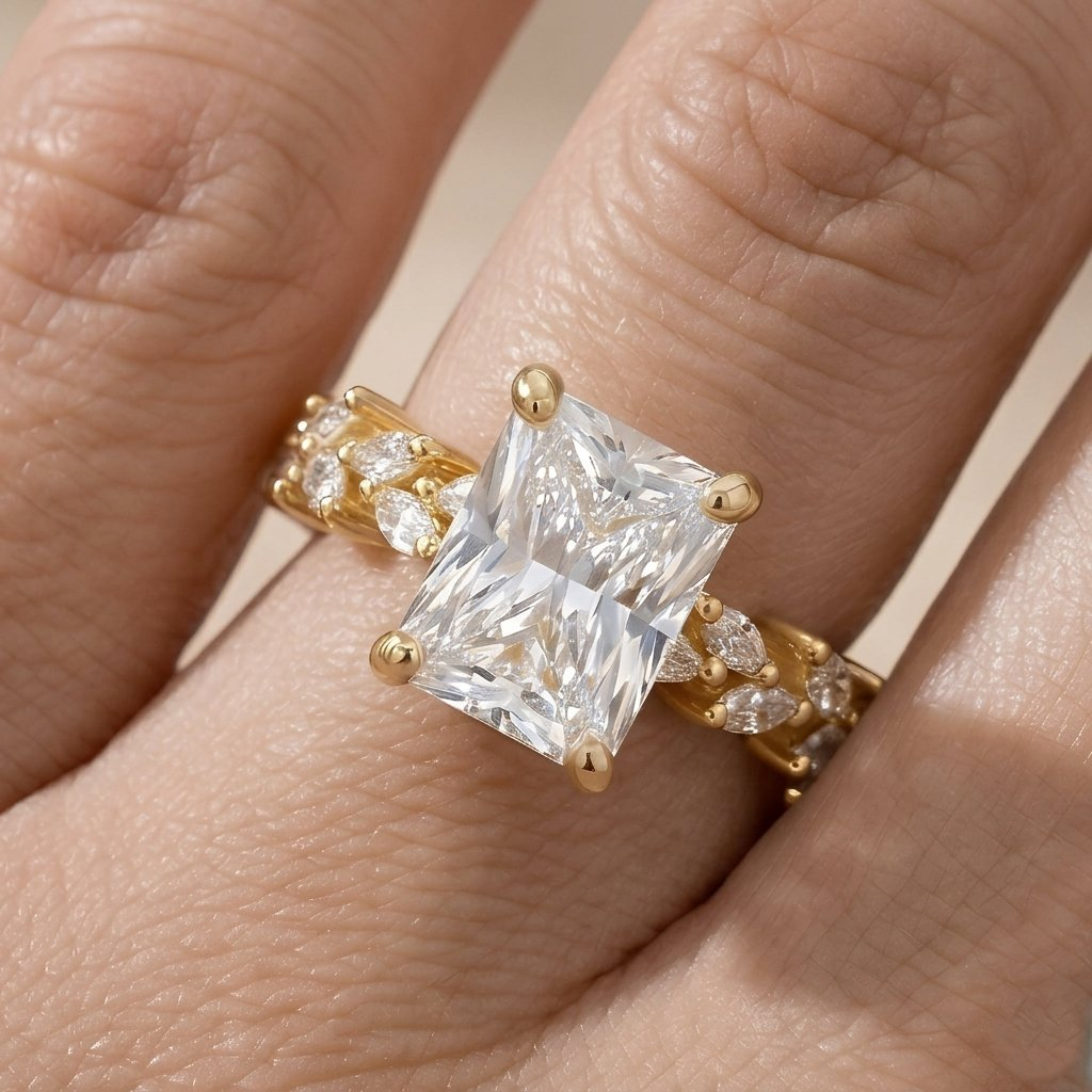 Radiant cut moissanite engagement ring gift idea for bride