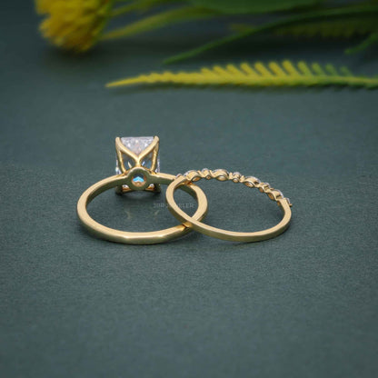 Ensembles de bagues de mariage avec diamants cultivés en laboratoire et solitaire coupe radiante