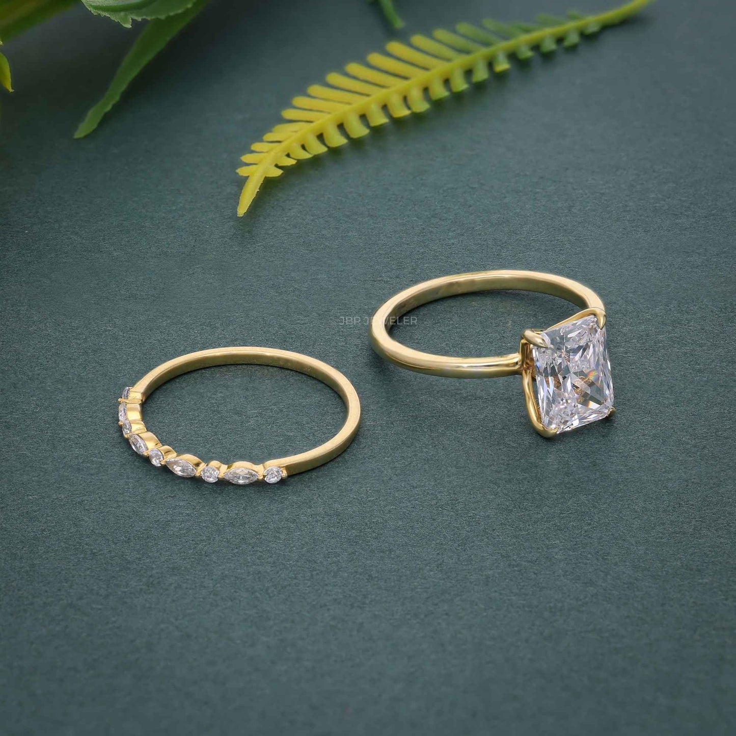 Ensembles de bagues de mariage avec diamants cultivés en laboratoire et solitaire coupe radiante