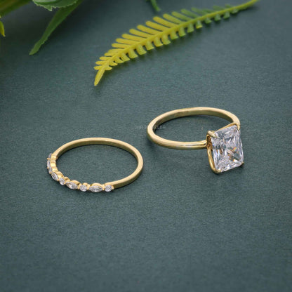 Ensembles de bagues de mariage avec diamants cultivés en laboratoire et solitaire coupe radiante