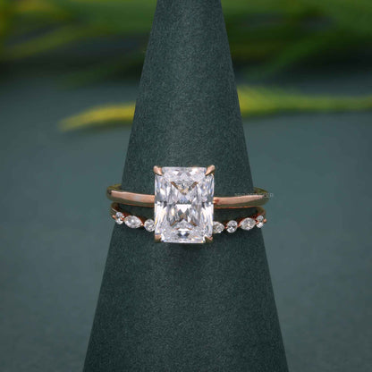 Ensembles de bagues de mariage avec diamants cultivés en laboratoire et solitaire coupe radiante