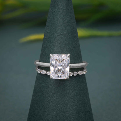 Ensembles de bagues de mariage avec diamants cultivés en laboratoire et solitaire coupe radiante