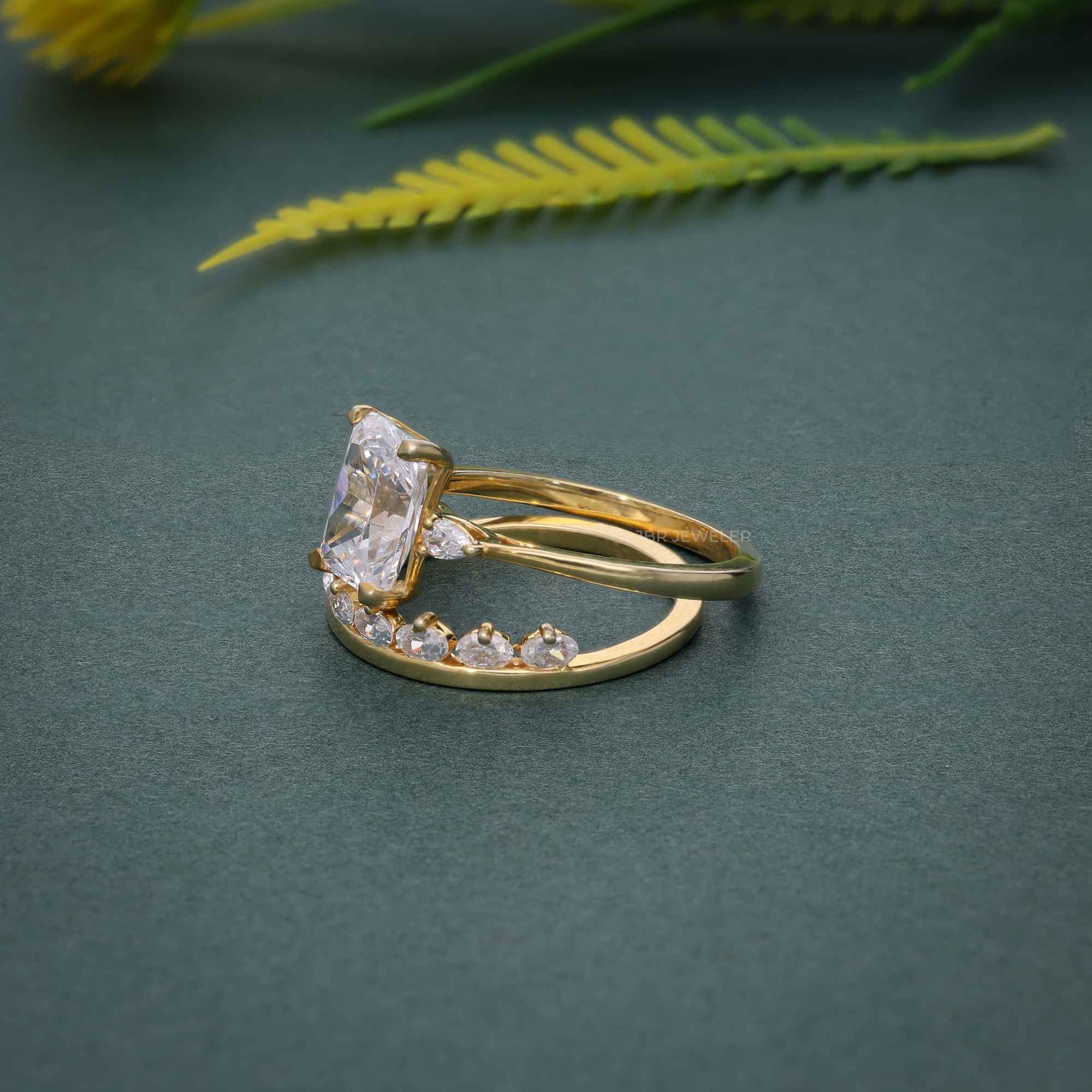 Radiant Cut Three Stone Lab Grown Diamond Bridal Ring With Matching Band - JBR Jeweler