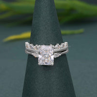 Radiant Cut Three Stone Lab Grown Diamond Bridal Ring With Matching Band