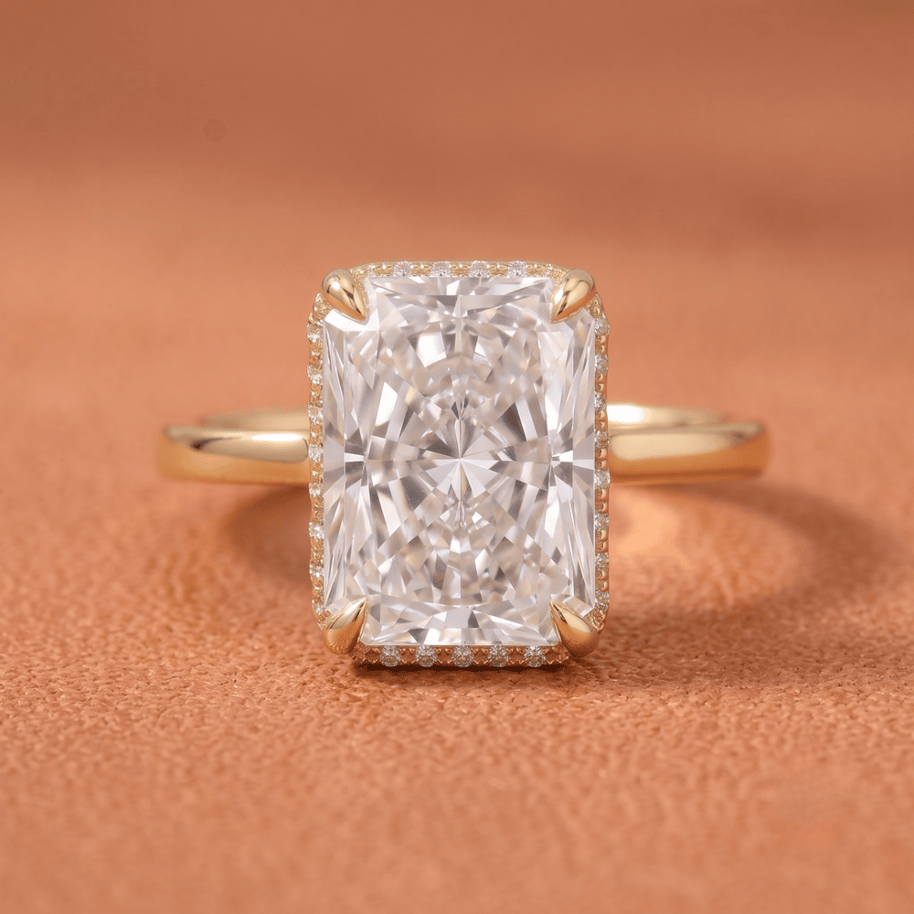 Radiant Double Halo Moissanite Gold Ring – Front View