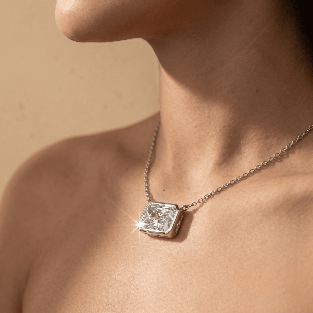 Radiant Gemstone Pendant Necklace 14k White Gold