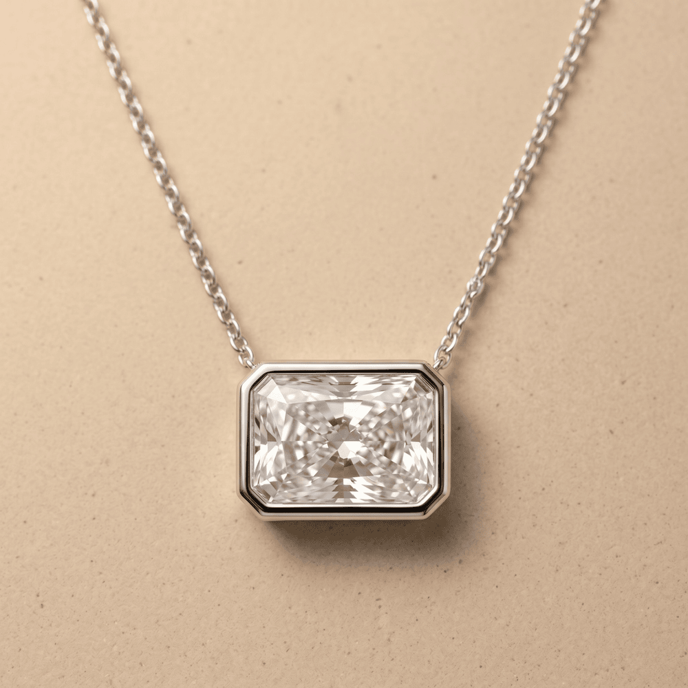 Radiant Gemstone Pendant Necklace 14k White Gold