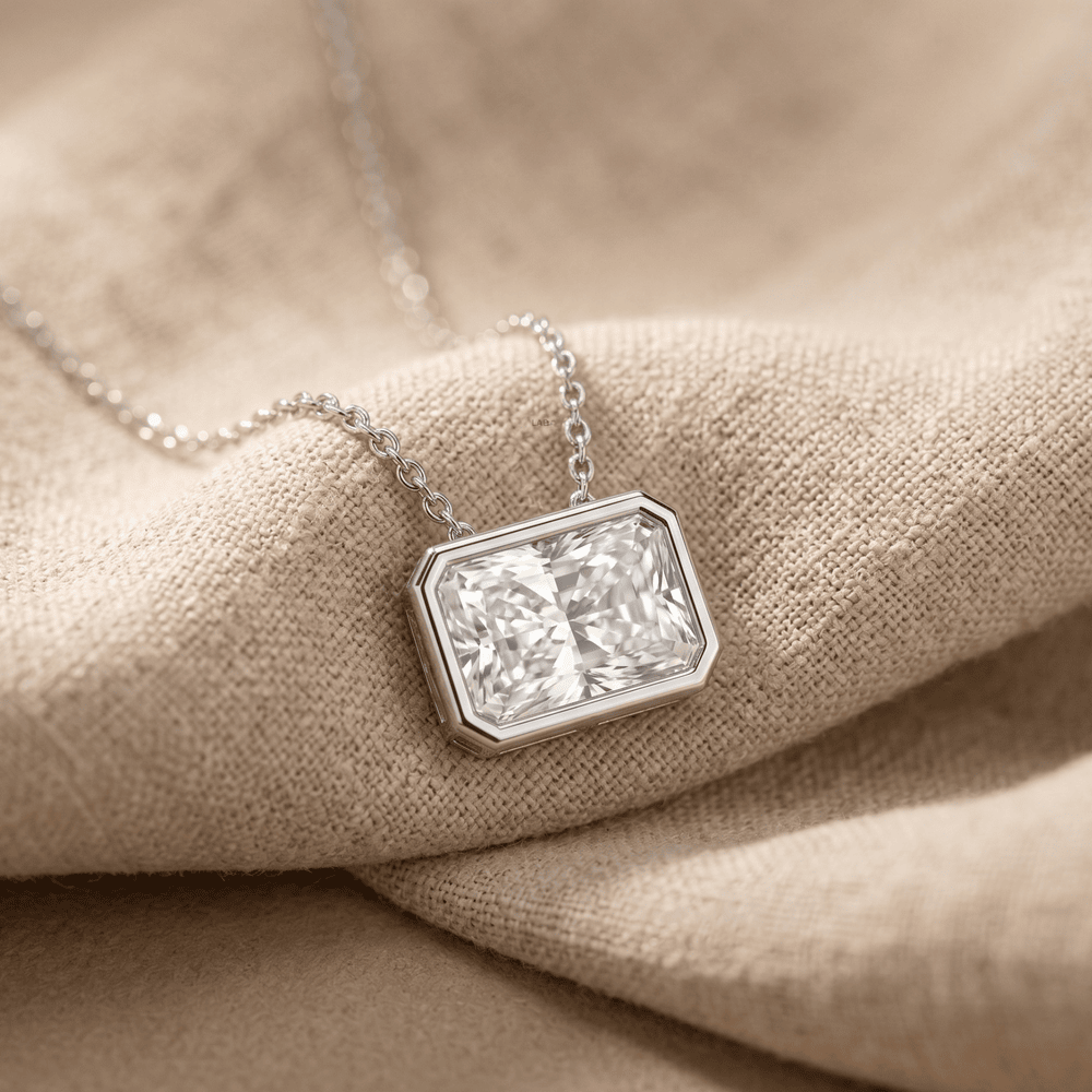 Radiant Gemstone Pendant Necklace 14k White Gold