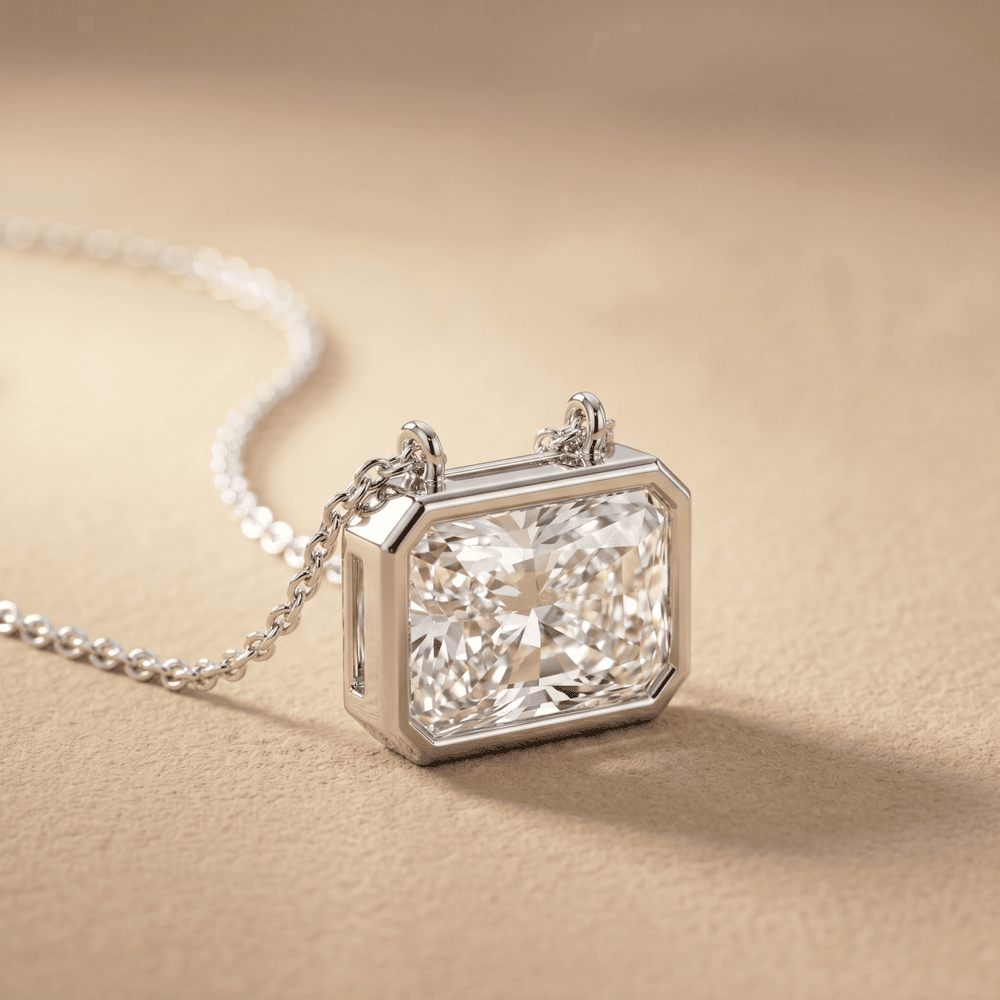 Radiant Gemstone Pendant Necklace 14k White Gold