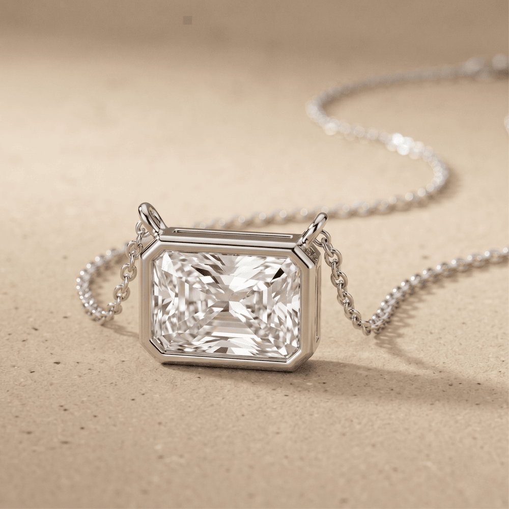 Radiant Gemstone Pendant Necklace 14k White Gold