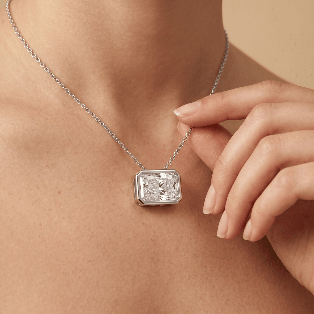 Radiant Gemstone Pendant Necklace 14k White Gold