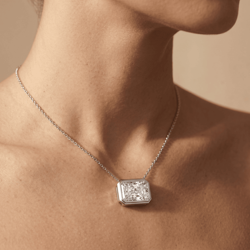Radiant Gemstone Pendant Necklace 14k White Gold