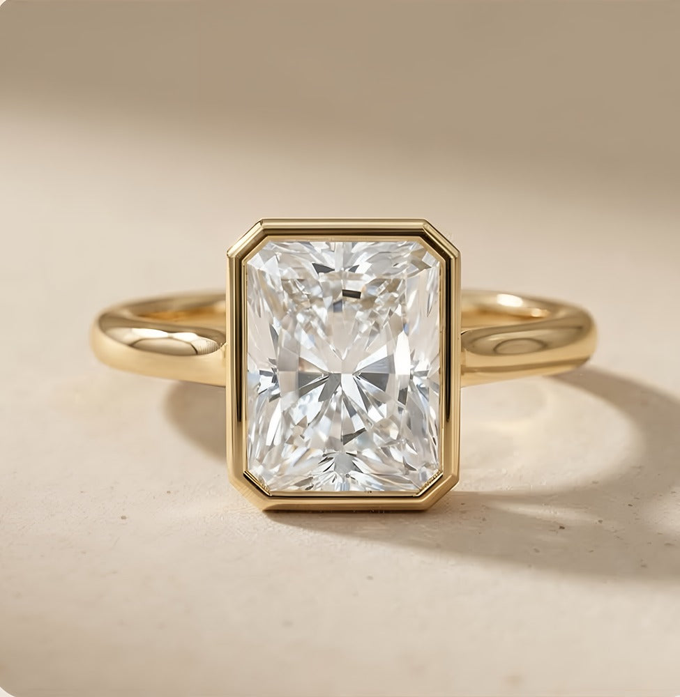 Bezel set radiant diamond promise ring front view