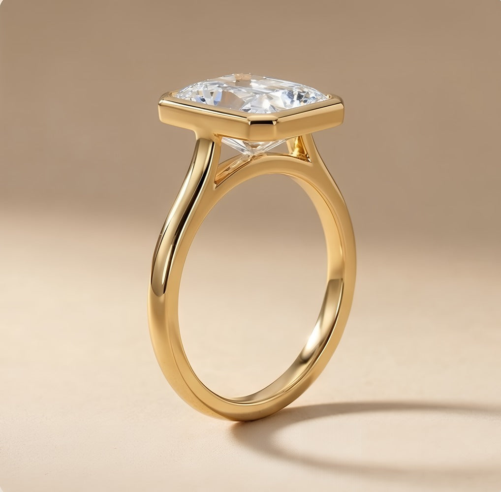 Radiant diamond bridal ring side profile view