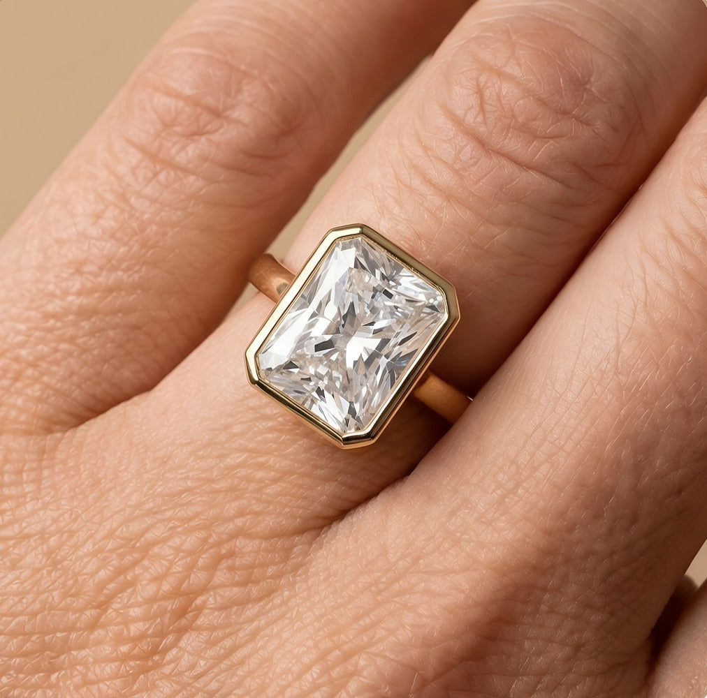 Radiant cut diamond ring proposal setting
