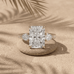Radiant cut lab diamond engagement ring with pavé band