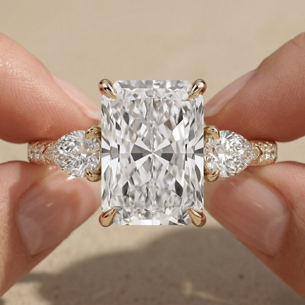 10K solid gold radiant cut lab grown diamond wedding ring
