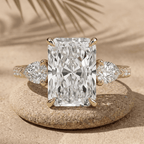 Radiant lab diamond pavé band wedding ring in 10K solid gold