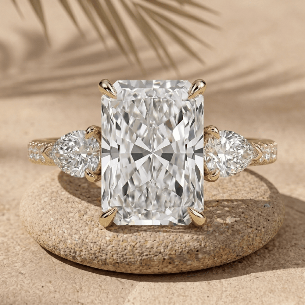 Radiant lab diamond pavé band wedding ring in 10K solid gold