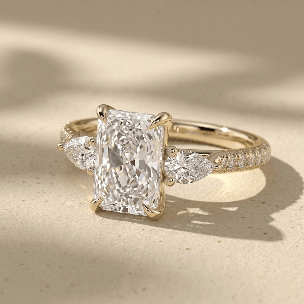 Radiant diamond wedding ring with sparkling pavé setting