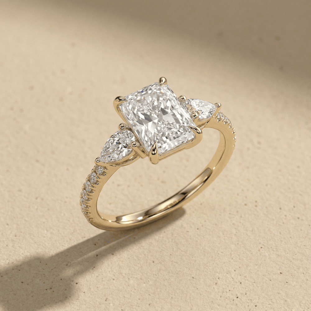 Radiant lab grown diamond bridal ring in yellow gold