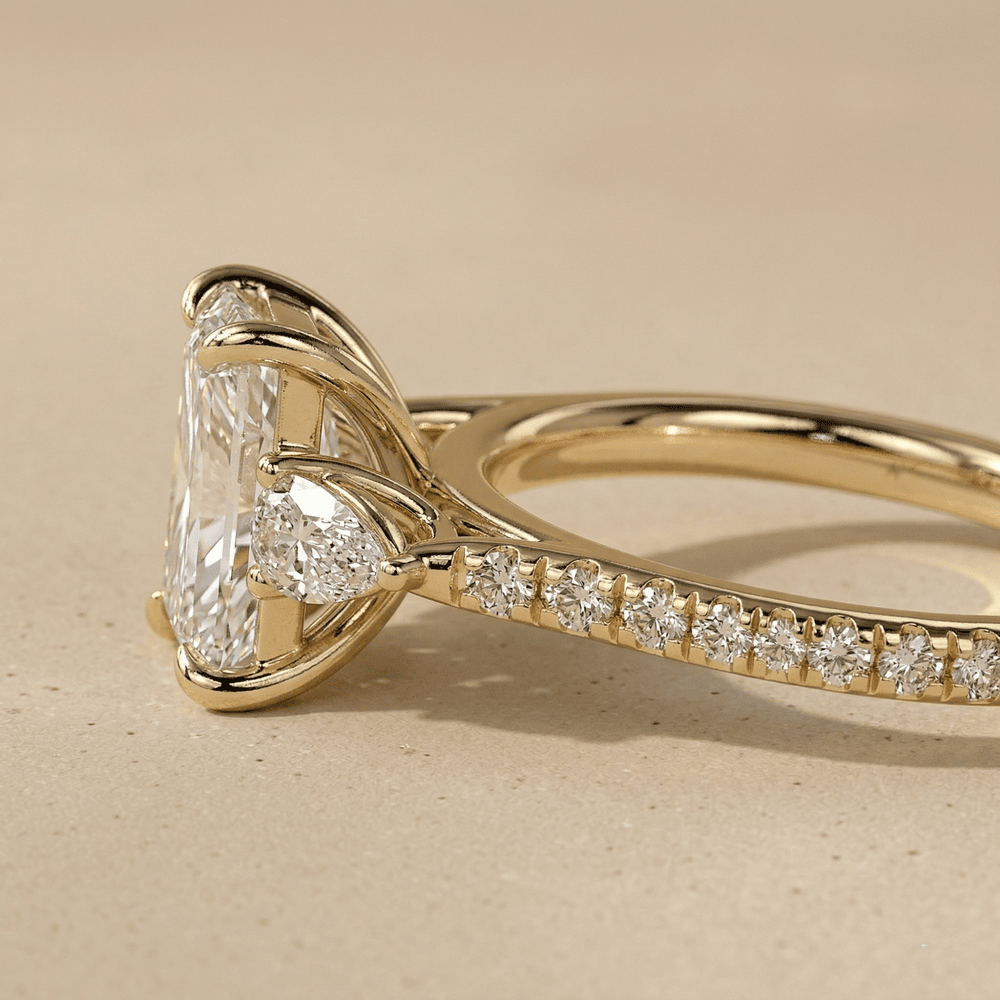 Solid gold lab diamond ring with diamond pavé band
