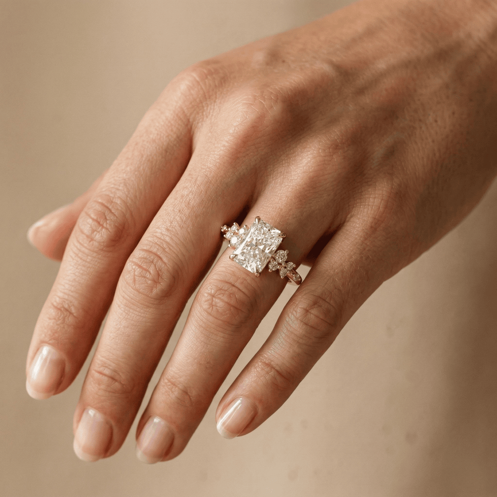 Modern radiant diamond cluster engagement ring for women