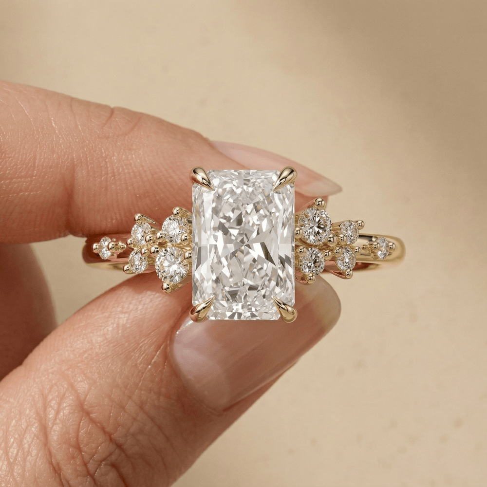 Radiant cut lab grown diamond cluster ring for women