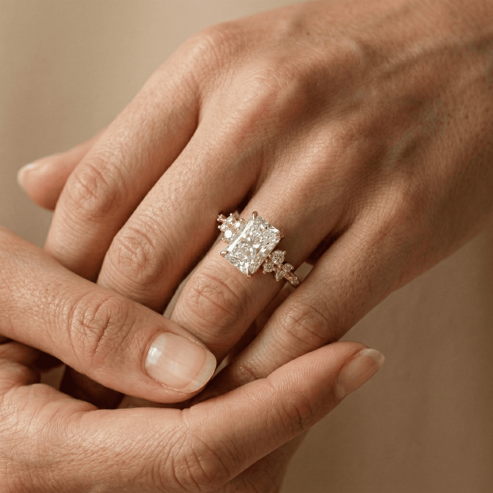 Radiant lab diamond bridal ring for anniversary gift