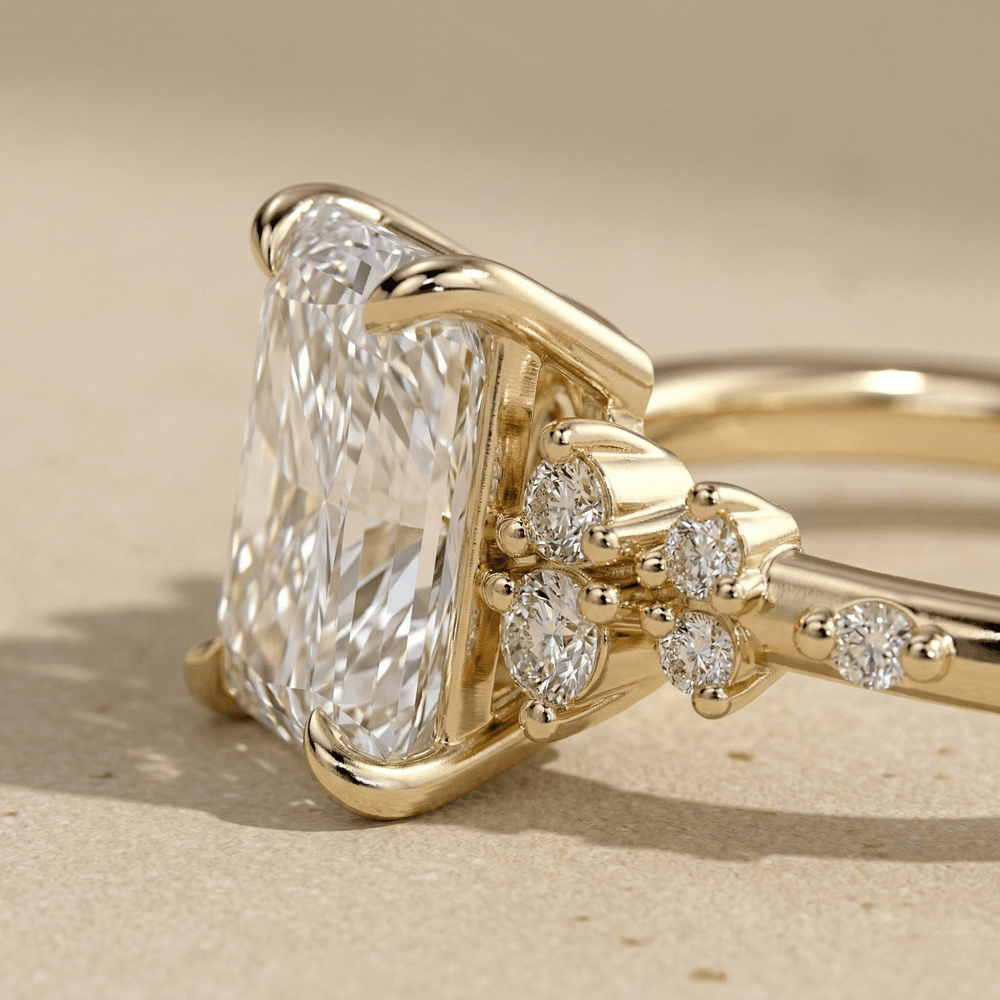 Gold radiant lab diamond cluster ring with sparkling stones