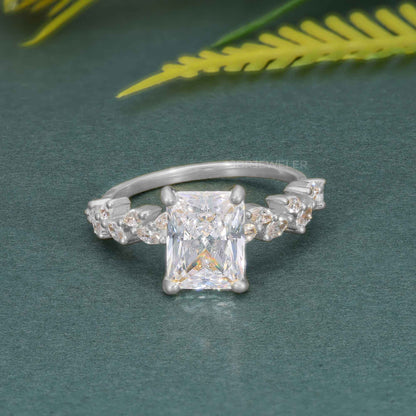 Bague de fiançailles en diamants cultivés en laboratoire Radiant avec accent marquise