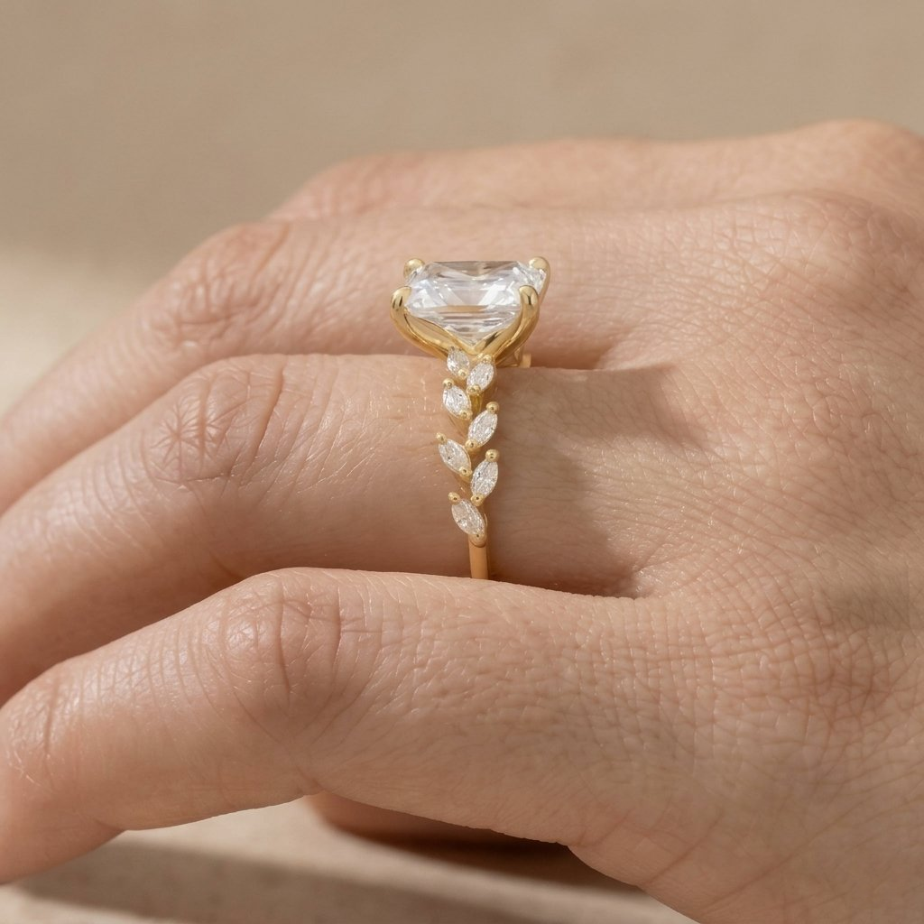 Radiant cut lab diamond ring for bridal jewelry
