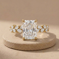 Radiant lab grown diamond floral engagement ring for women