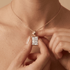 Radiant Lab Grown Half Bezel Pendant Necklace 14K Gold