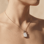 Radiant Lab Grown Half Bezel Pendant Necklace 14K Gold