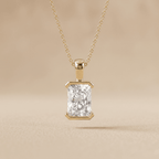 Radiant Lab Grown Half Bezel Pendant Necklace 14K Gold