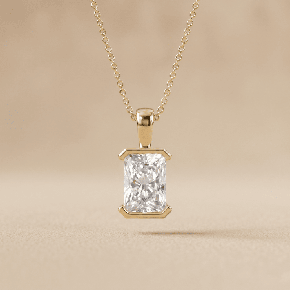 Radiant Lab Grown Half Bezel Pendant Necklace 14K Gold