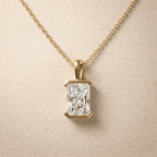 Radiant Lab Grown Half Bezel Pendant Necklace 14K Gold