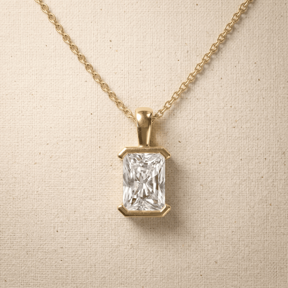 Radiant Lab Grown Half Bezel Pendant Necklace 14K Gold