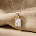 Radiant Lab Grown Half Bezel Pendant Necklace 14K Gold