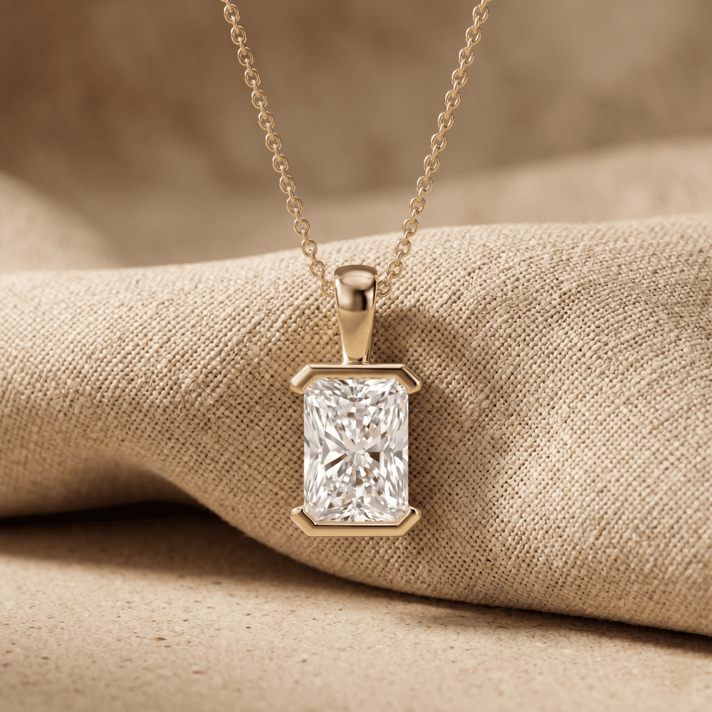Radiant Lab Grown Half Bezel Pendant Necklace 14K Gold