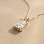 Radiant Lab Grown Half Bezel Pendant Necklace 14K Gold